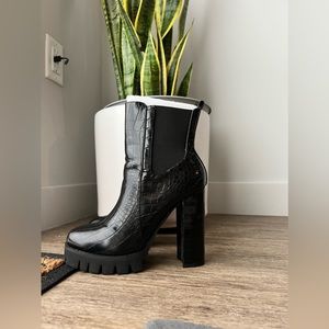 Black Faux Croc Boot